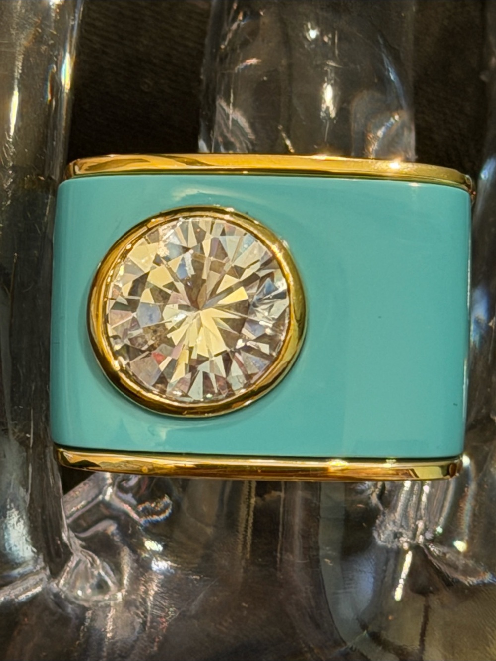 925 SS stamped Turquoise Enamel Ring with Clear Crystal Accent/Never worn 🩵 Sz.5